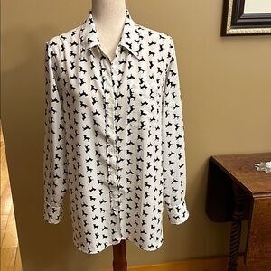 Ellen Tracy White and Blue Blouse Relaxed Fit